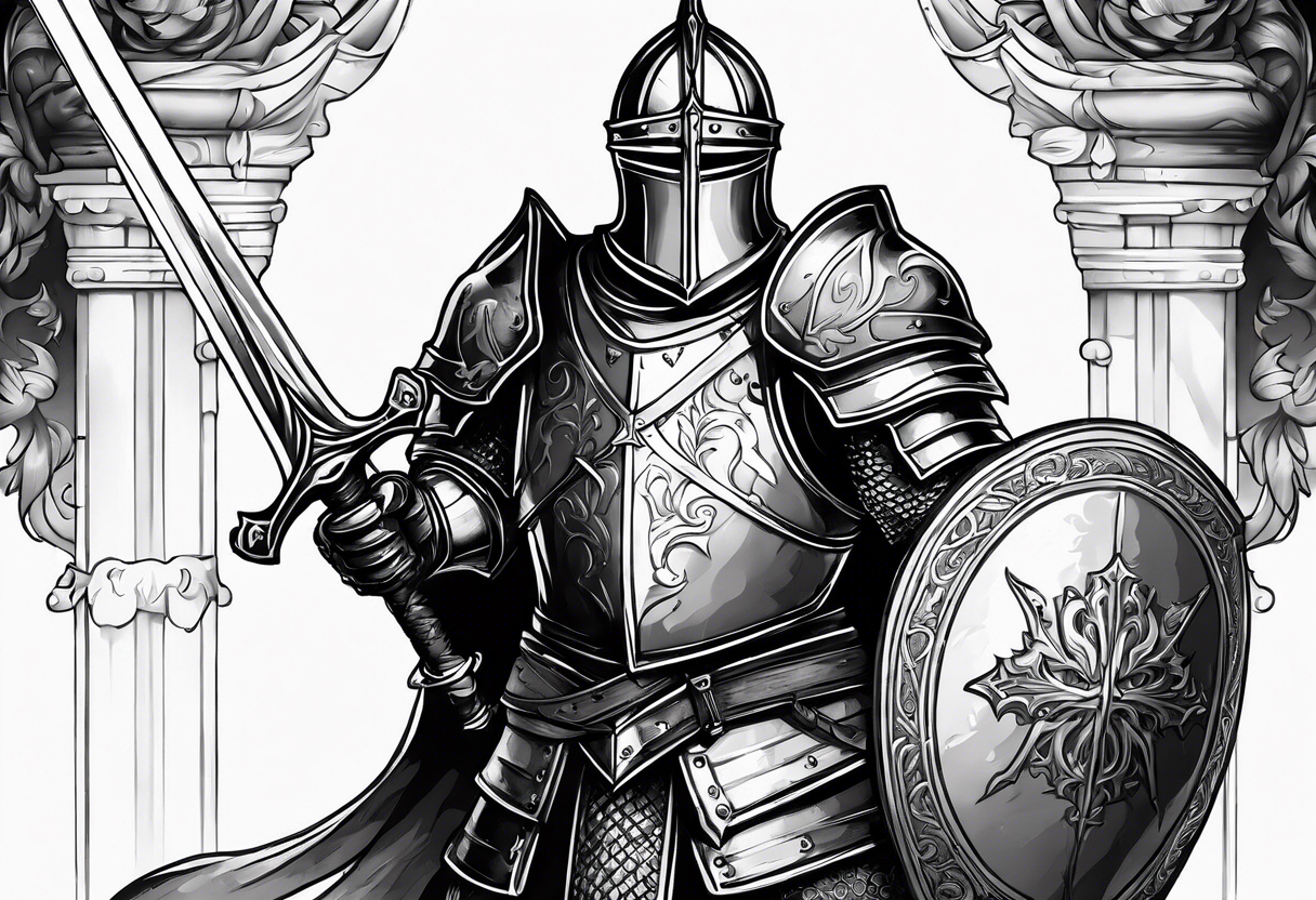 Medieval knight holding a sword tattoo idea