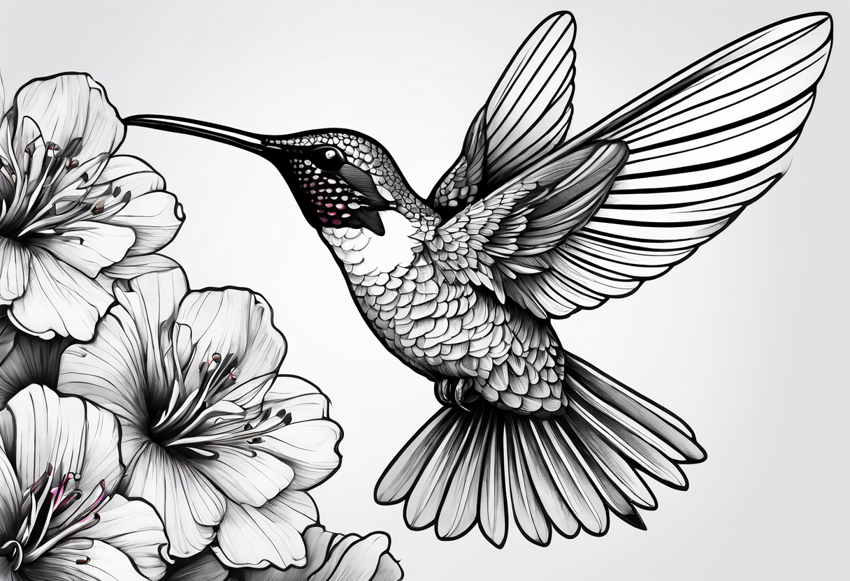 Humming bird and flower for placement on side boob tattoo idea