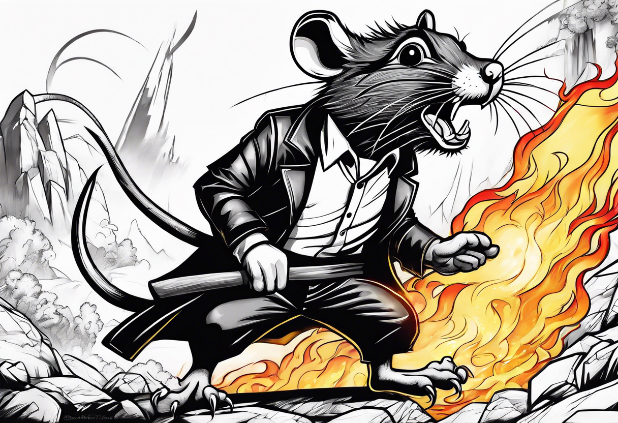 Crazy rat and fire tattoo idea