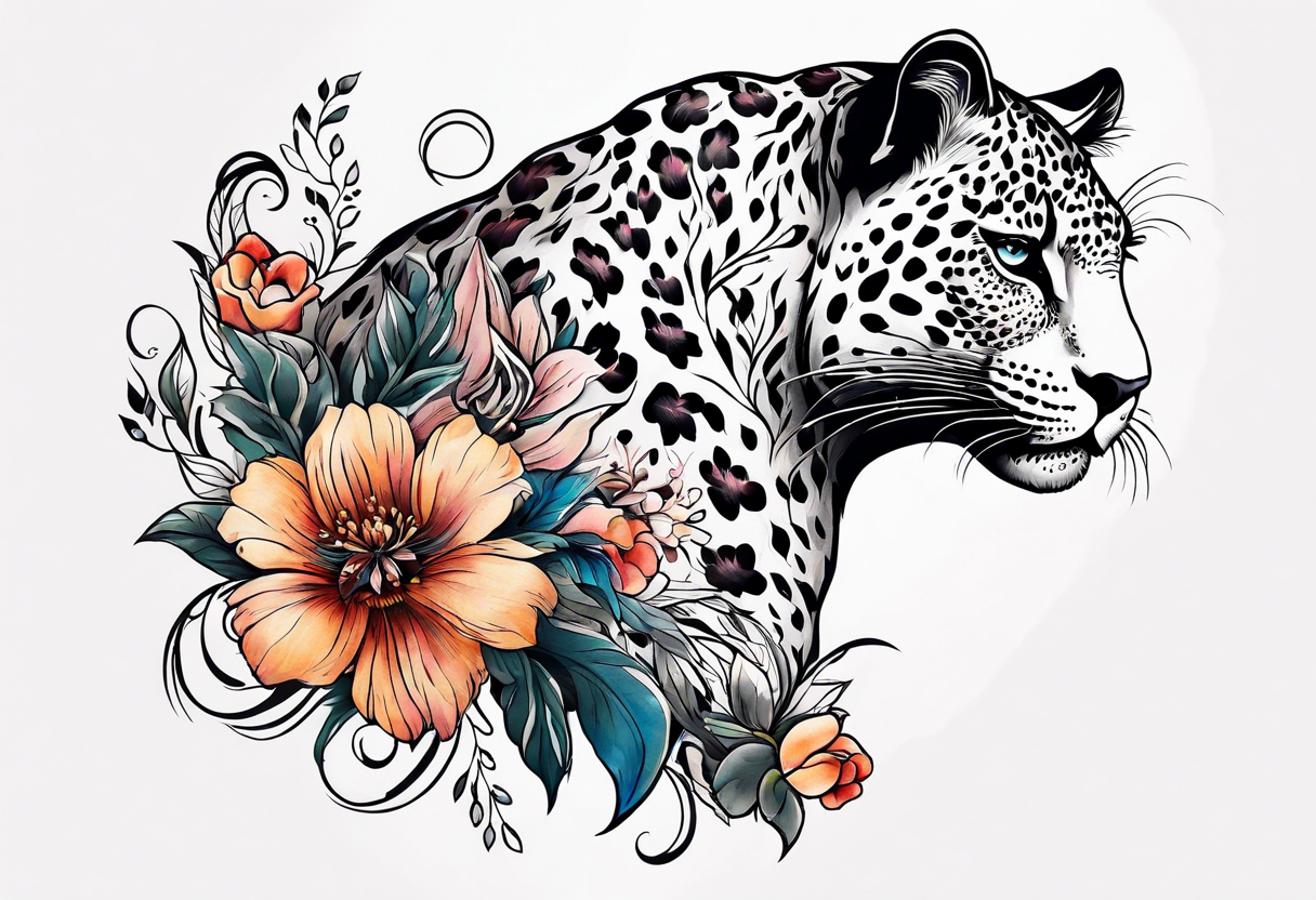 leopard is made out of vintage floral flowers tattoo idea