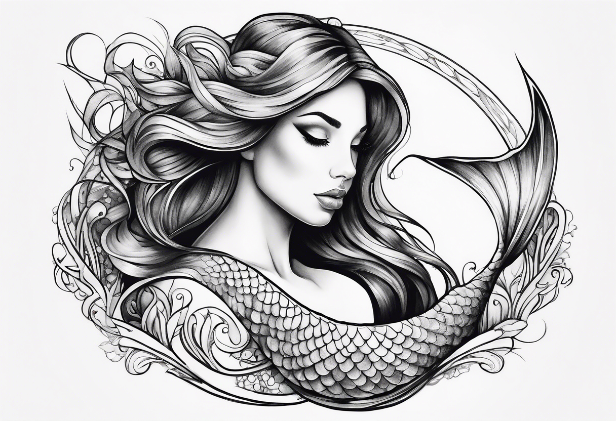 Draw me a nice magical mermaid fish tail tattoo idea