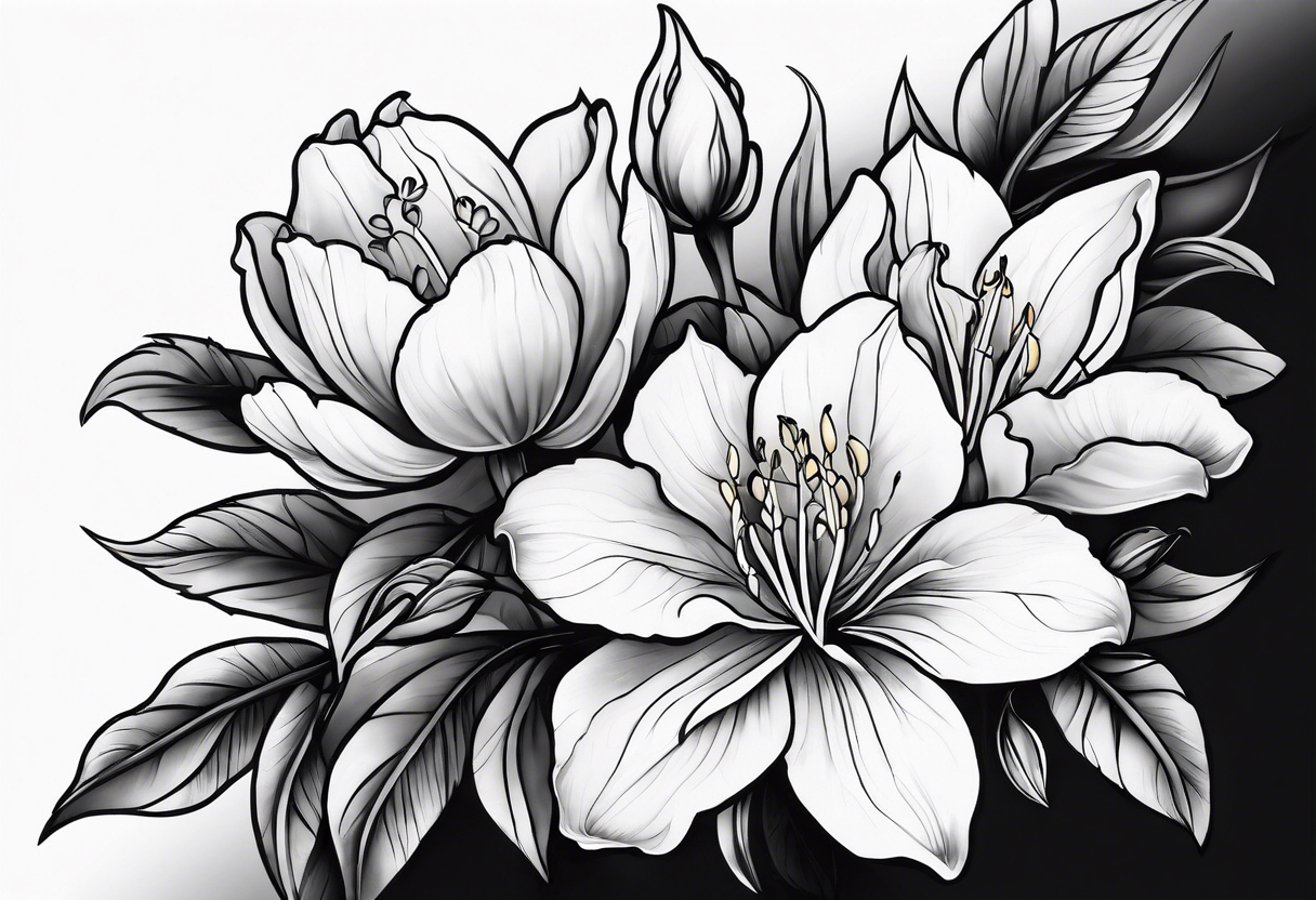 Azaleas, buds, leaves tattoo idea