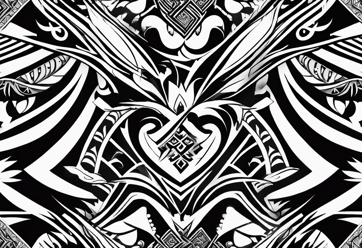 create a tattoo of tribal art pattern for a calf with influence from Japan, Haiti, and Denmark tattoo idea