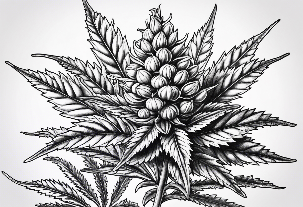 Cannabis plant botanical tattoo idea