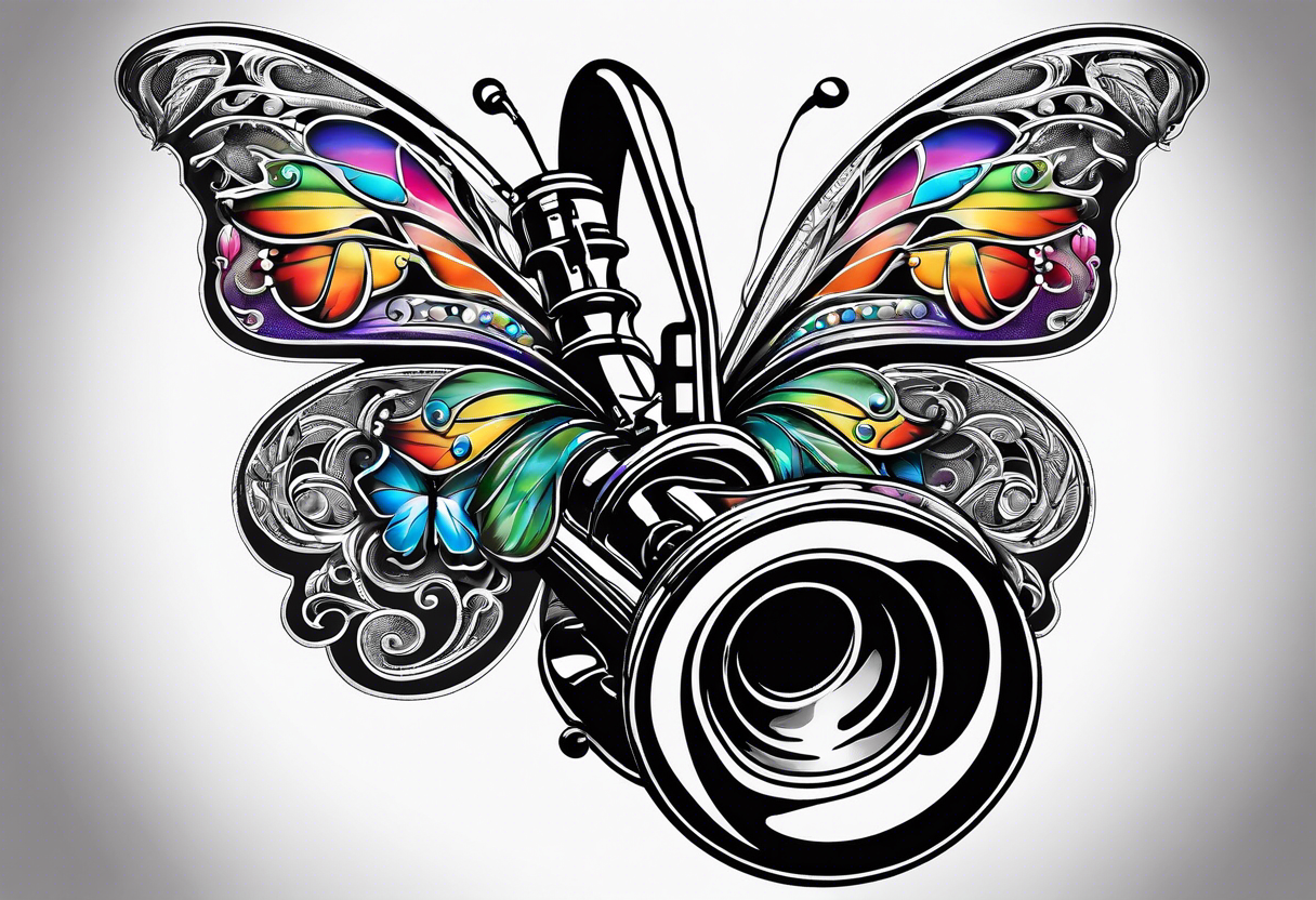 Saxophone, butterfly, rainbow, sonic tattoo idea