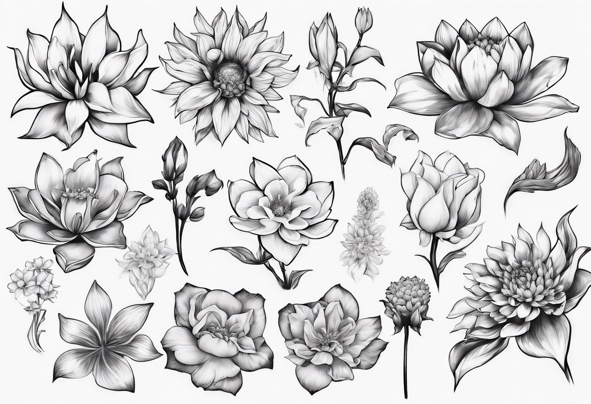 Black Floral Tattoo | Gardenia hand-drawn flower temporary tattoo, set —  Larkin Crafts