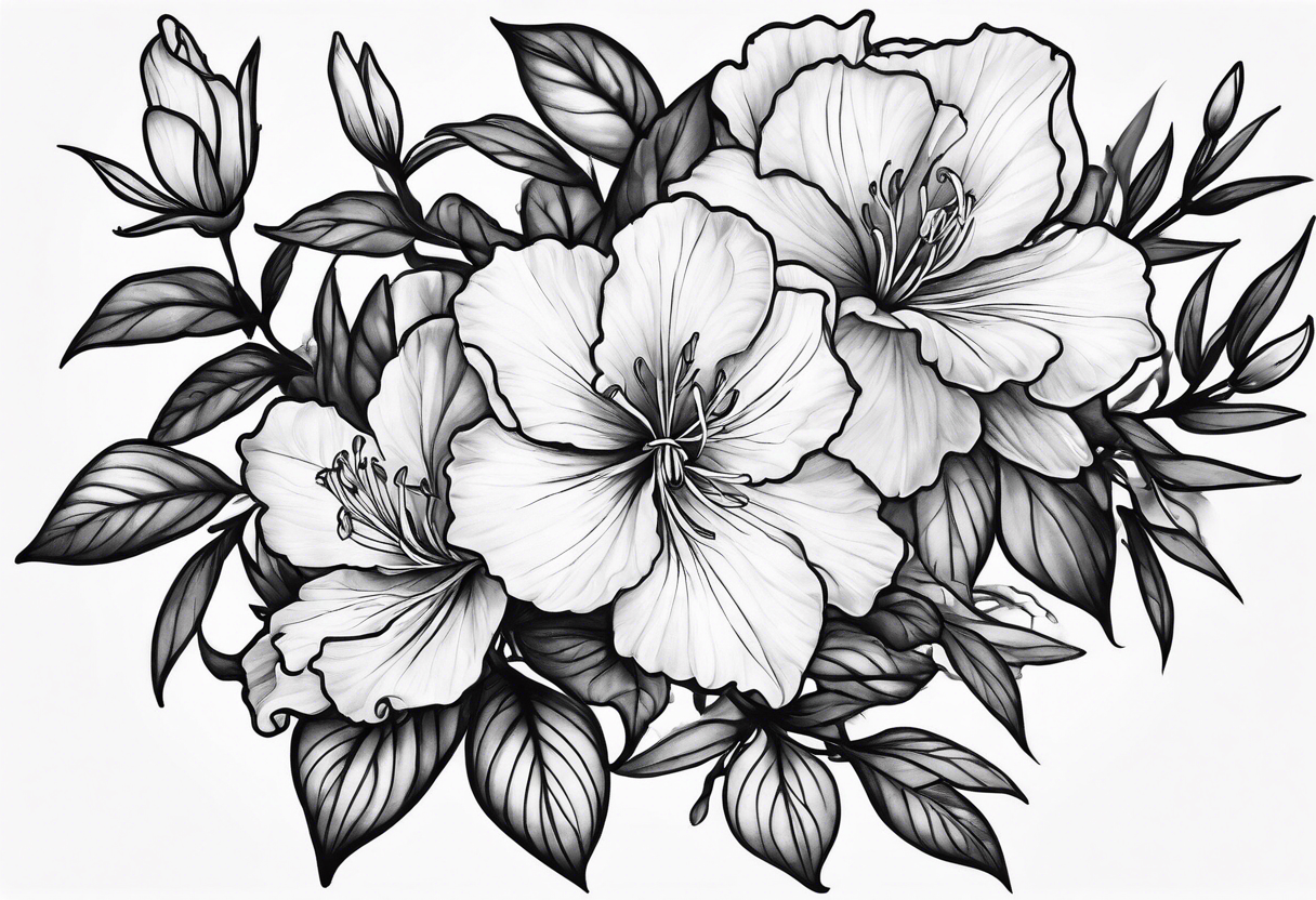 Azalea flowers Fine-Line with dark shading tattoo idea