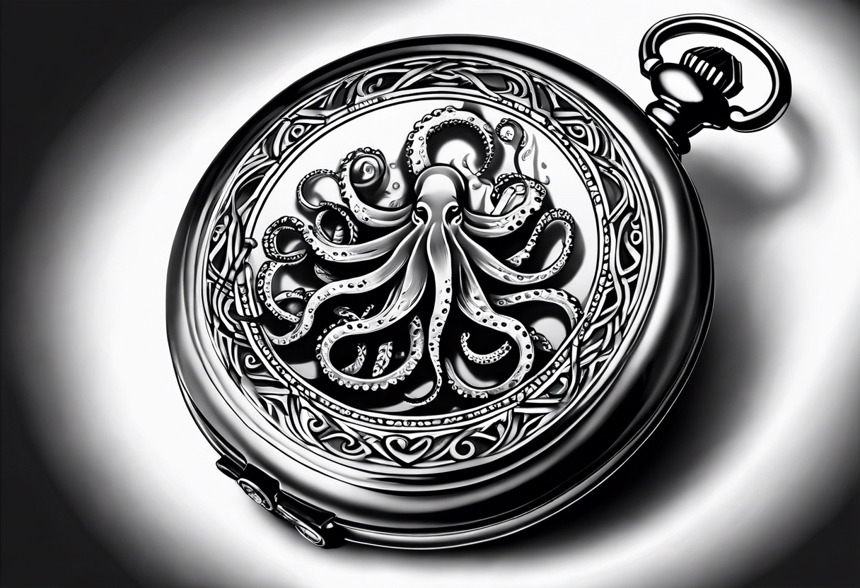 pocket watch being wrapped by an aggressive octopus tattoo idea