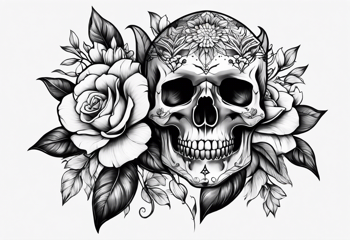 flowers skull triangle tattoo idea