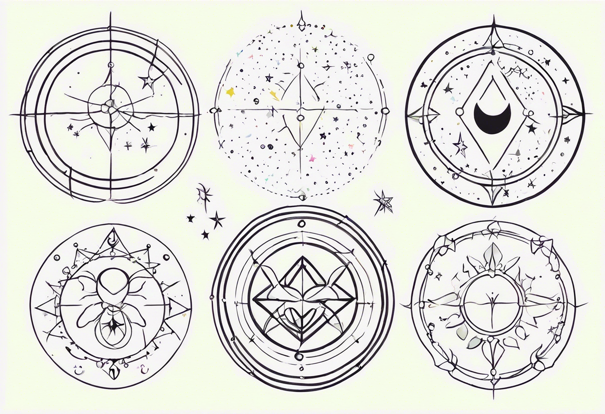 Multiple constellation (cancer, virgo, scorpio), fine lines, no flowers tattoo idea