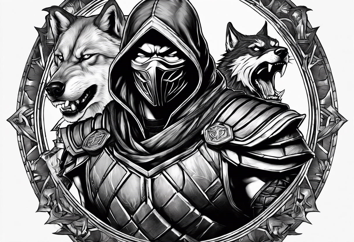 Subzero and Scorpion from Mortal Kombat. Scorpion as mean wolf. Subzero as calm wolf. tattoo idea