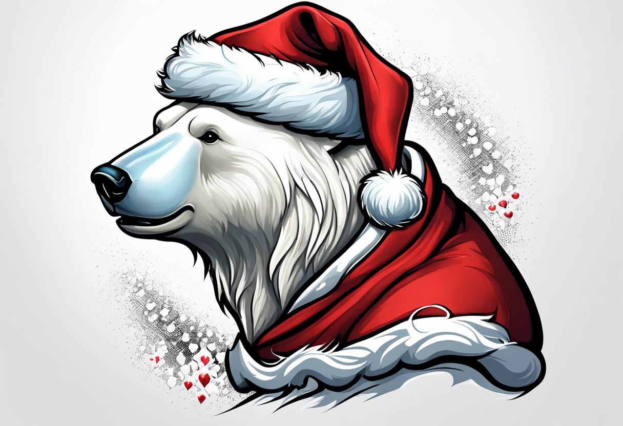 A polar bear dressed as Santa at Disney land castle tattoo idea