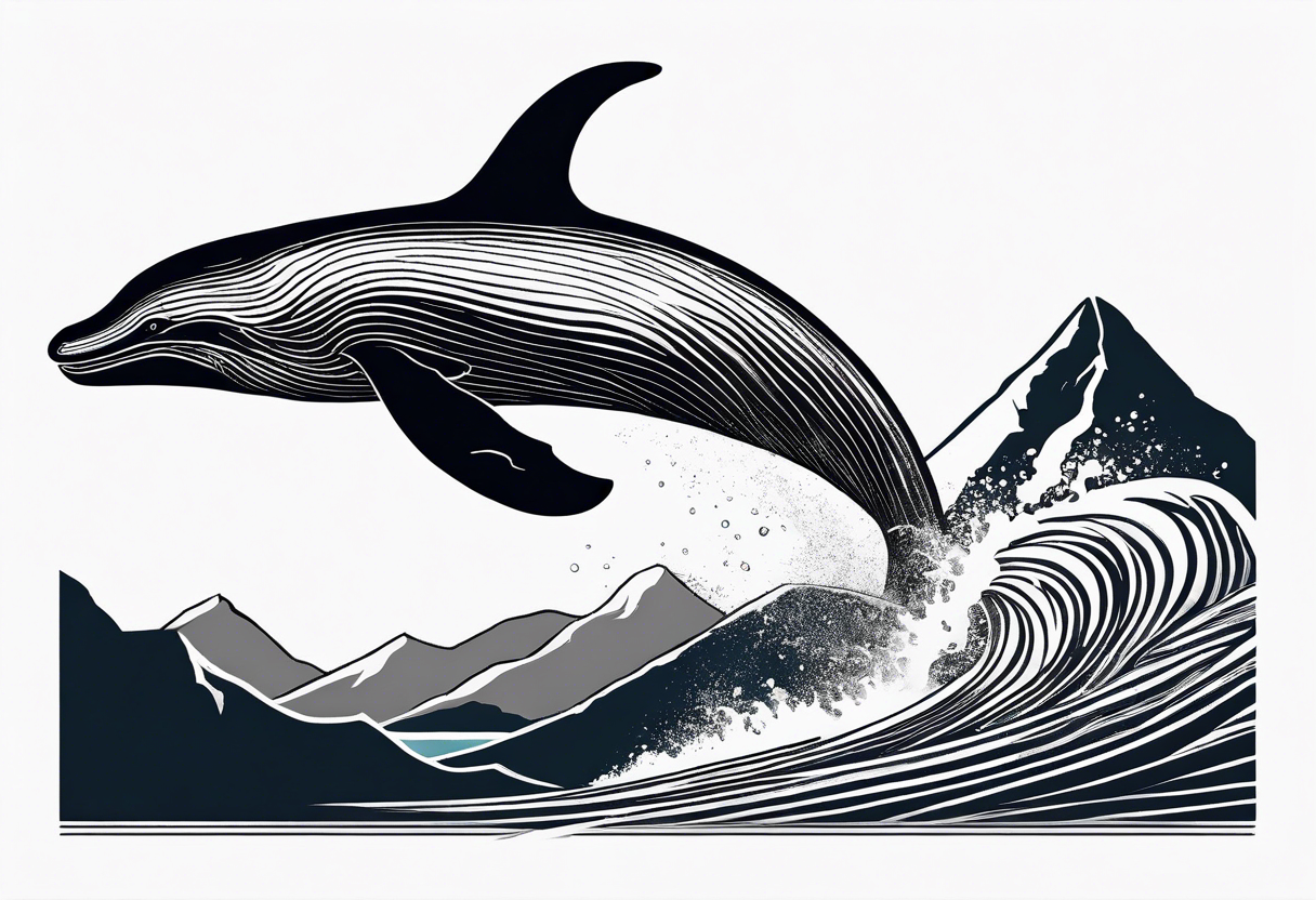 humpback whale with a mountain scene drawn on its tail tattoo idea