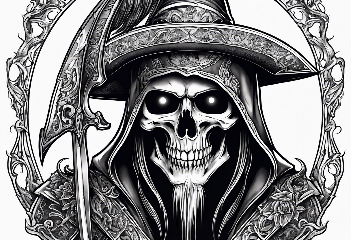 necromancer guy with Scythe and white eyes small tattoo tattoo idea