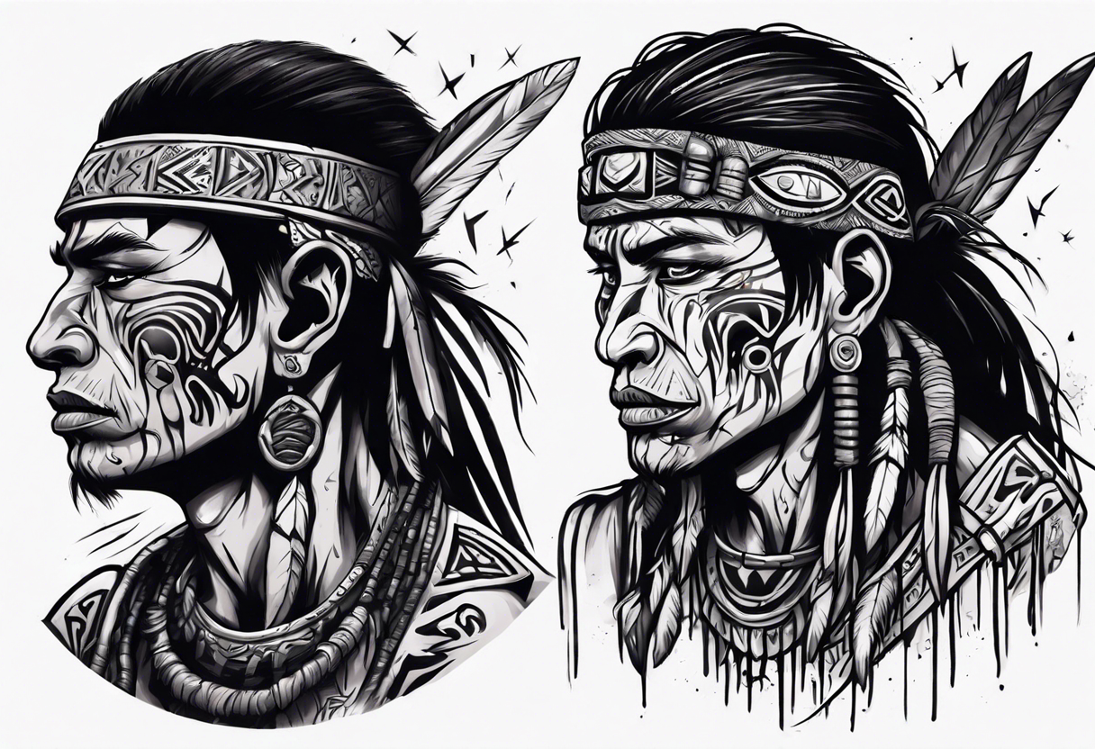 a heartbroken, tired, tribal warrior seeking peace after fighting for decades under the moonlight dark aesthetic tattoo idea
