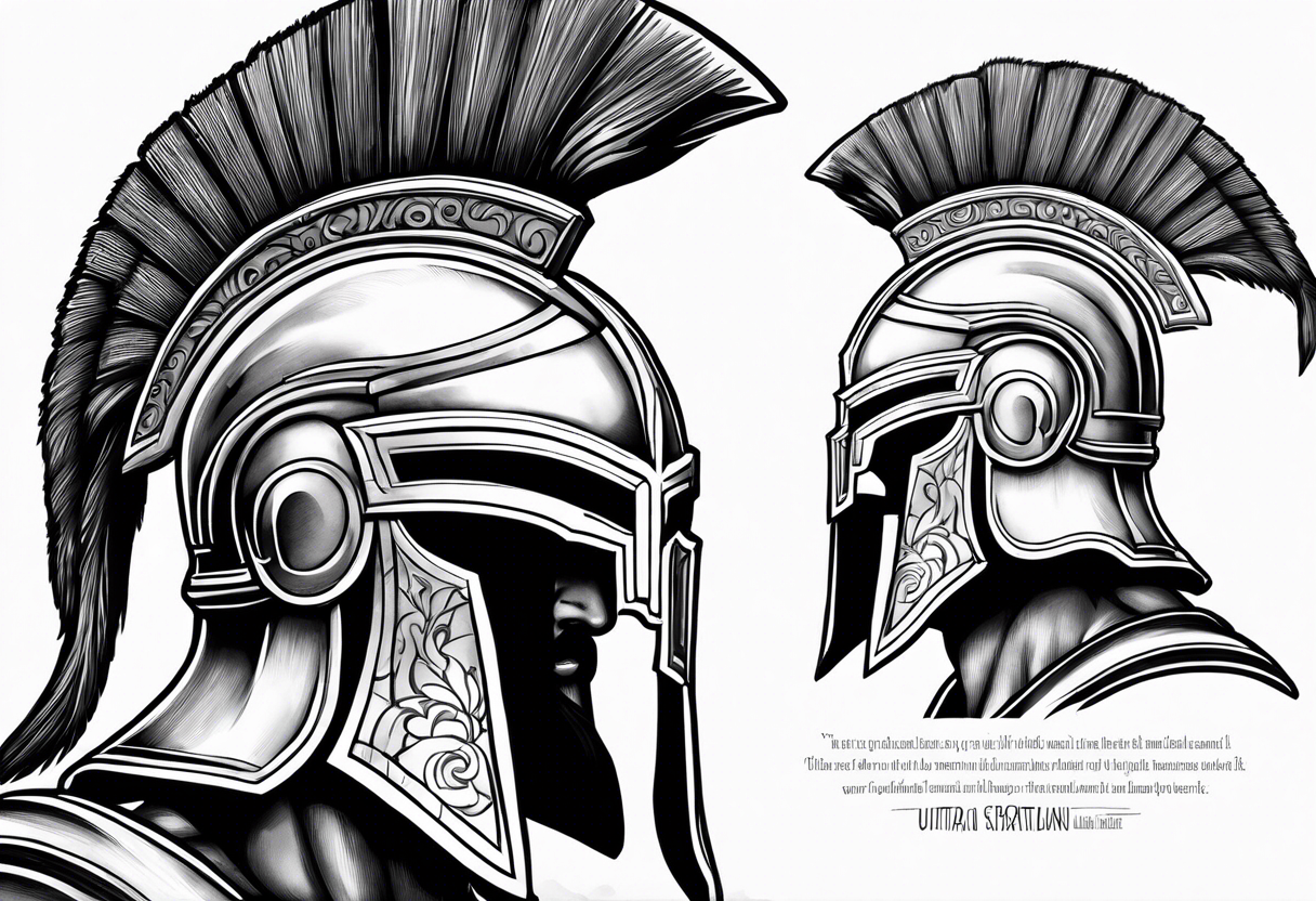 Spartan helmet with greek quote under tattoo idea