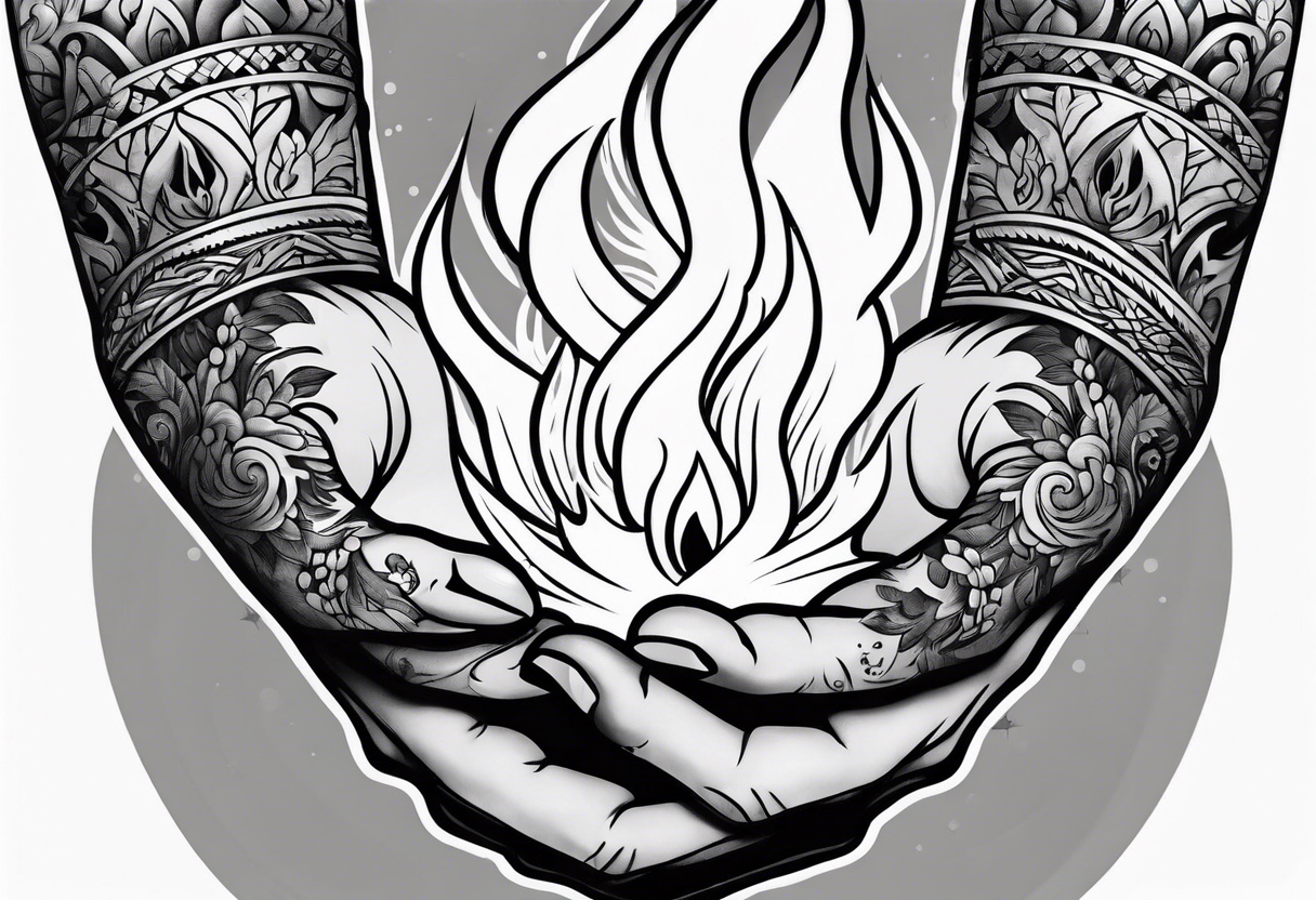 A hand holding fire tattoo idea