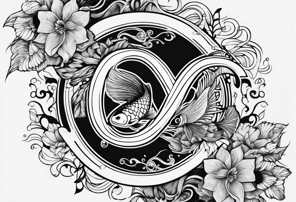 Infinity symbol with coi fish and name tattoo idea