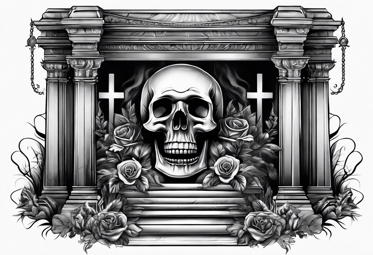 Christian tomb with crosses and smoke tattoo idea