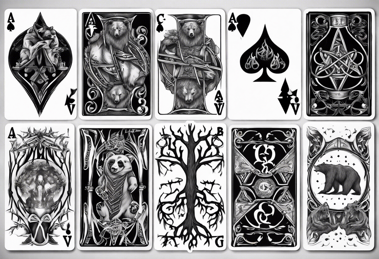 Gondor, Yggdrasil, bears, playing cards Aces and Eights tattoo idea