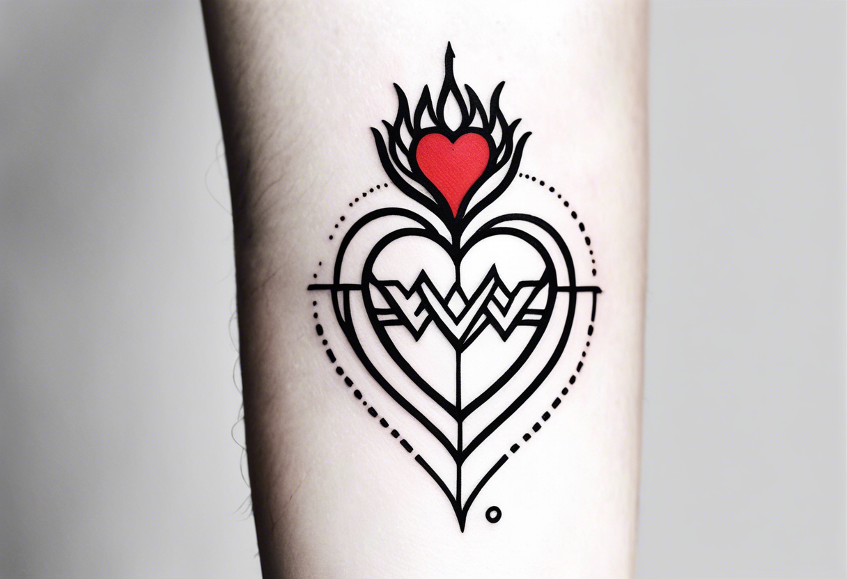 Sacred heart Minimalist and small tattoo on female arm. Inspired by aesthetics. tattoo idea