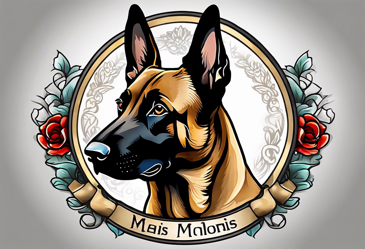 Belgian Malinois dog   Front facing with a badge tattoo idea