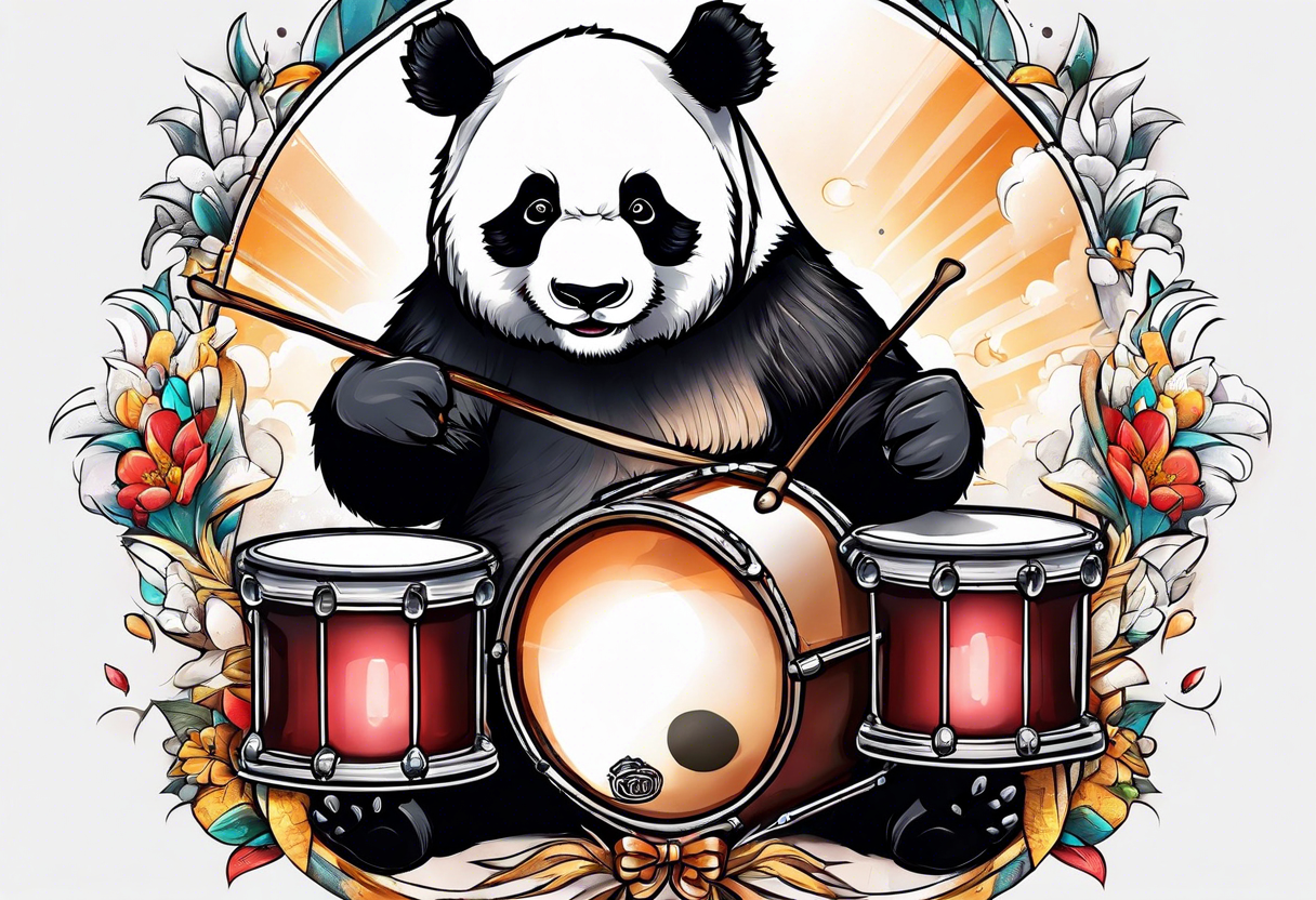 Panda playing drums tattoo idea