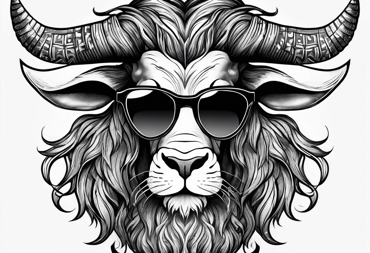 capricorn with beard and sunglasses tattoo idea