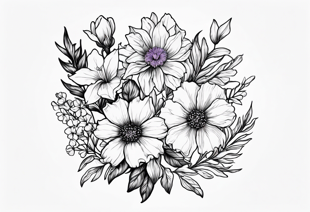 Simple Tattoo  of larkspur, carnation, violet,  daisy tattoo idea