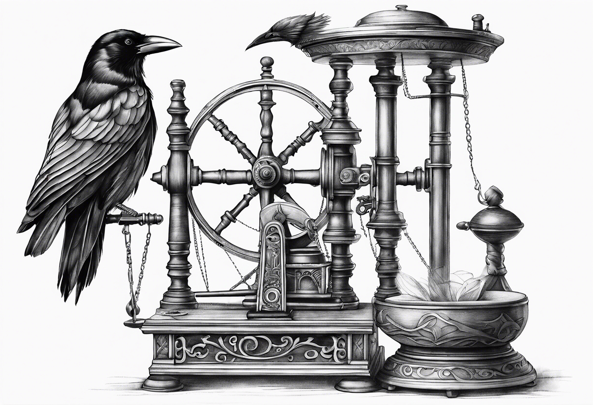 Magnificent with spinning wheel and crow from sleeping beauty tattoo idea