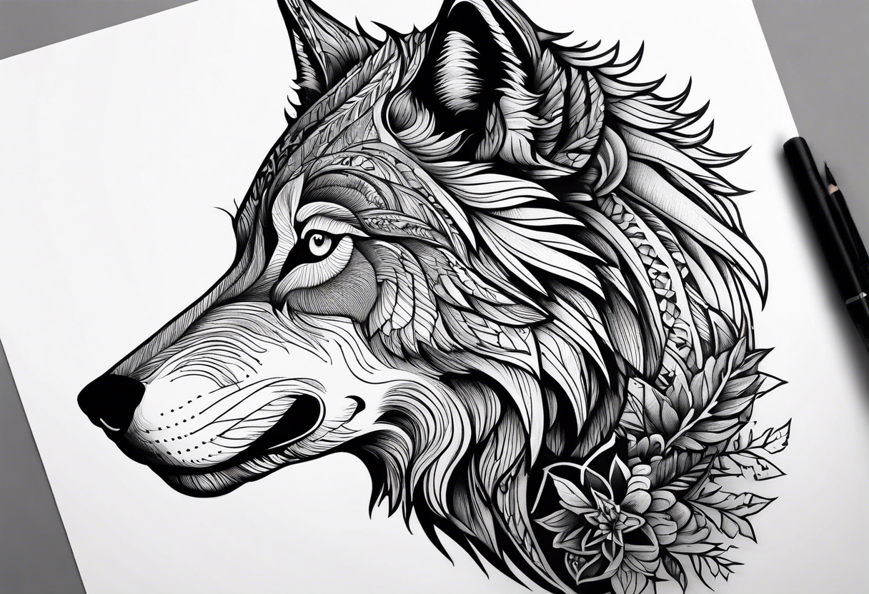 Halber Wolf
Keltische Runen
Vor einen Wald mit Bergen tattoo idea