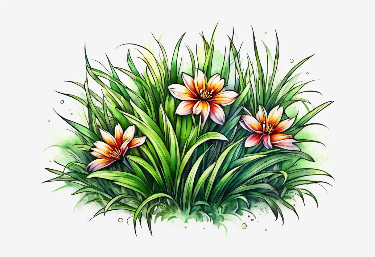 a small patch of grass with a flower beginning to bloom tattoo idea