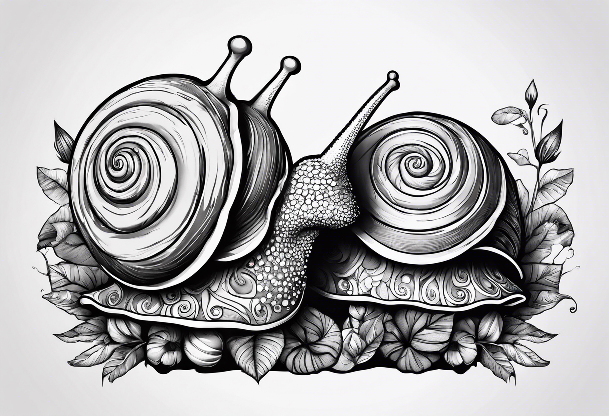 two opposite snails on mushrooms tattoo idea