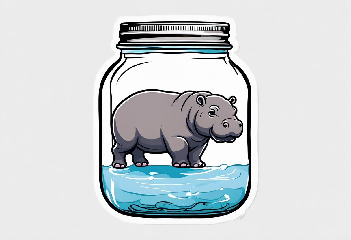 Baby hippo floating in a Mason jar filled with water tattoo idea