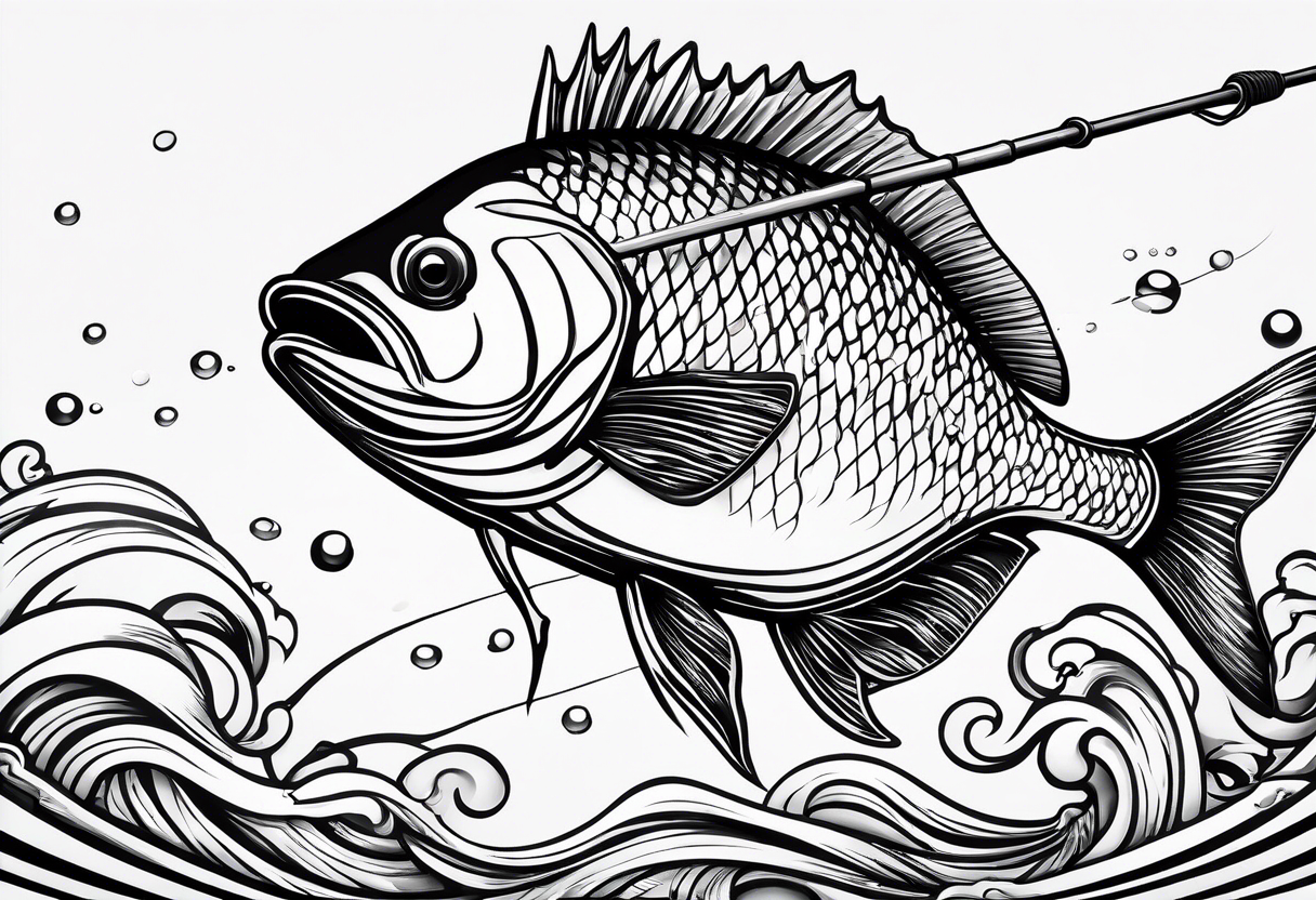 simple fishing rod with the line in water
do not generate a fish no fish skip fish tattoo idea