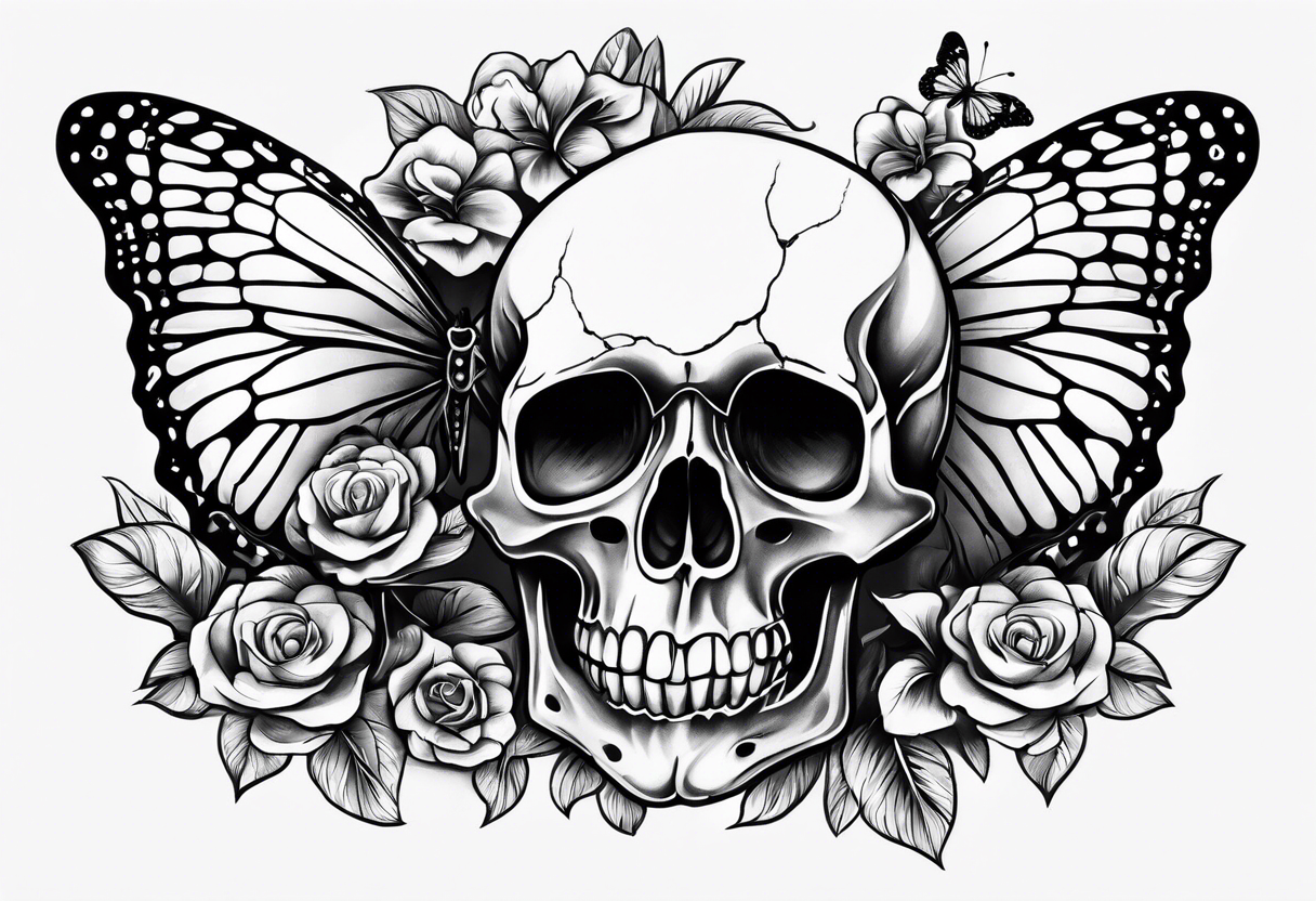 Small butterfly and skull tattoo idea