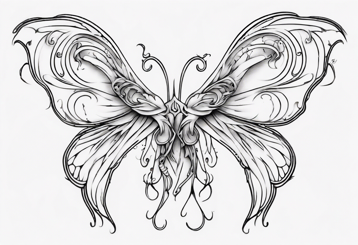 Curiosity inscribed into the basic outline of a ffairy wing tattoo idea