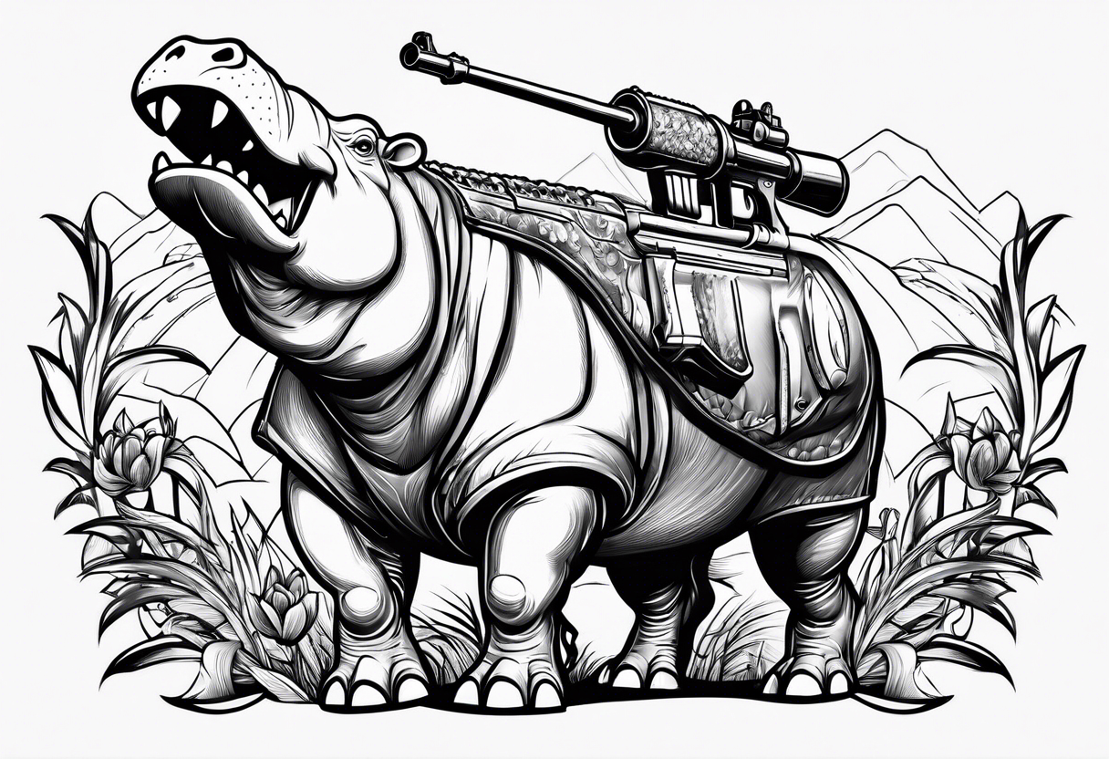 hippo shooting gun tattoo idea