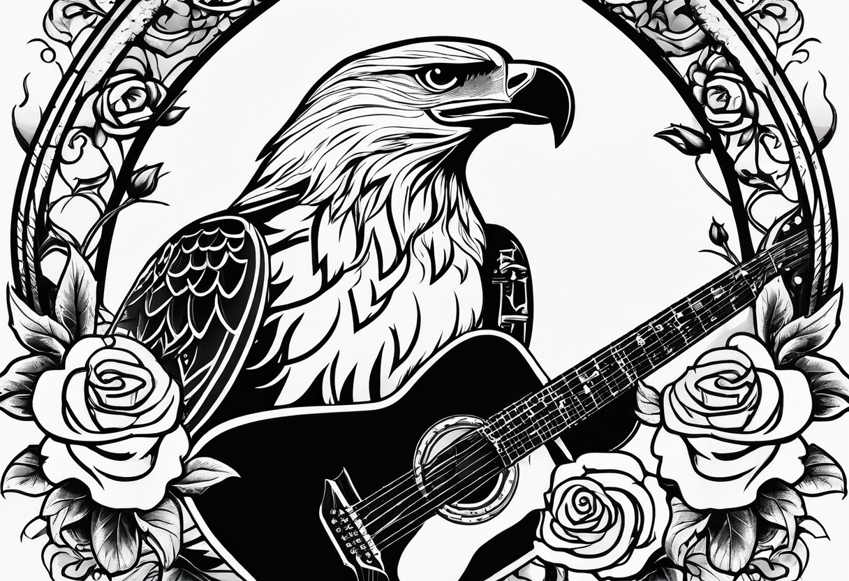 acoustic guitar with roses and eagles tattoo idea