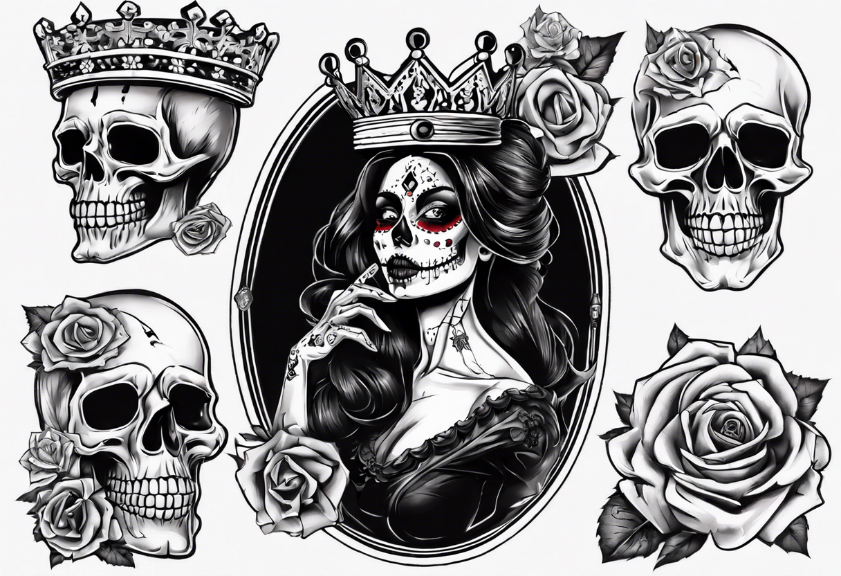 santa la muerta with money and crown
on the card tattoo idea