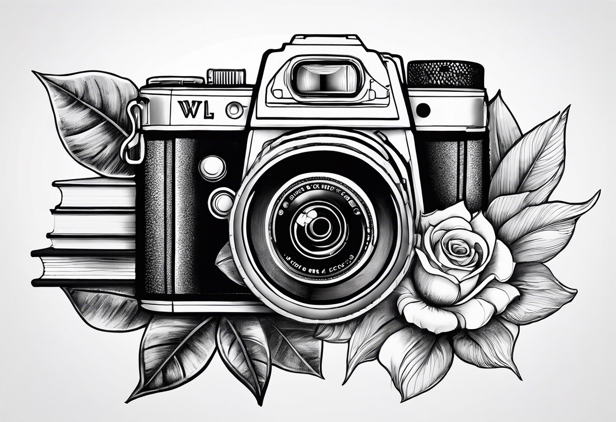 Sunflower, camera, book, owl, flower rose tattoo idea