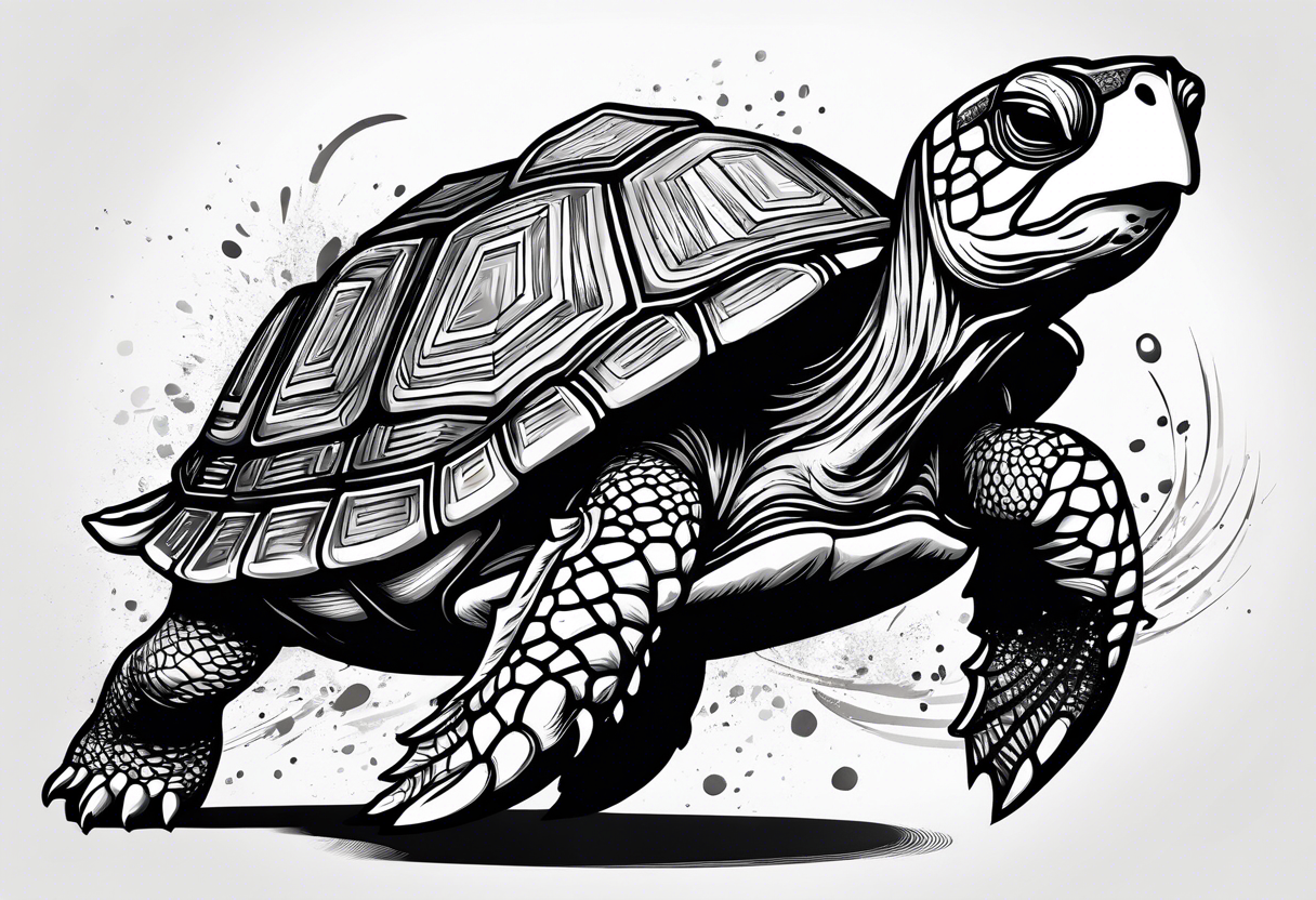 Turtle running upright across the finish line of a marathon tattoo idea