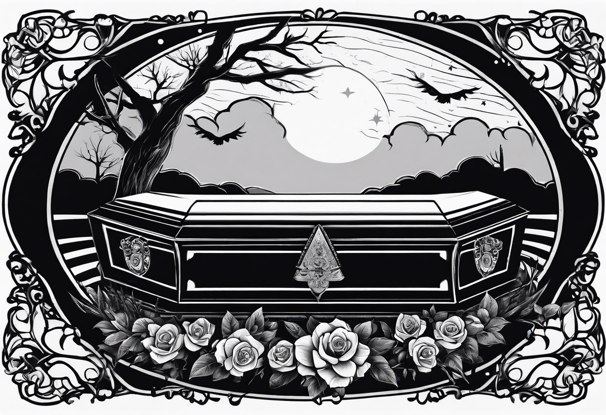 Coffin in graveyard with moon tattoo idea