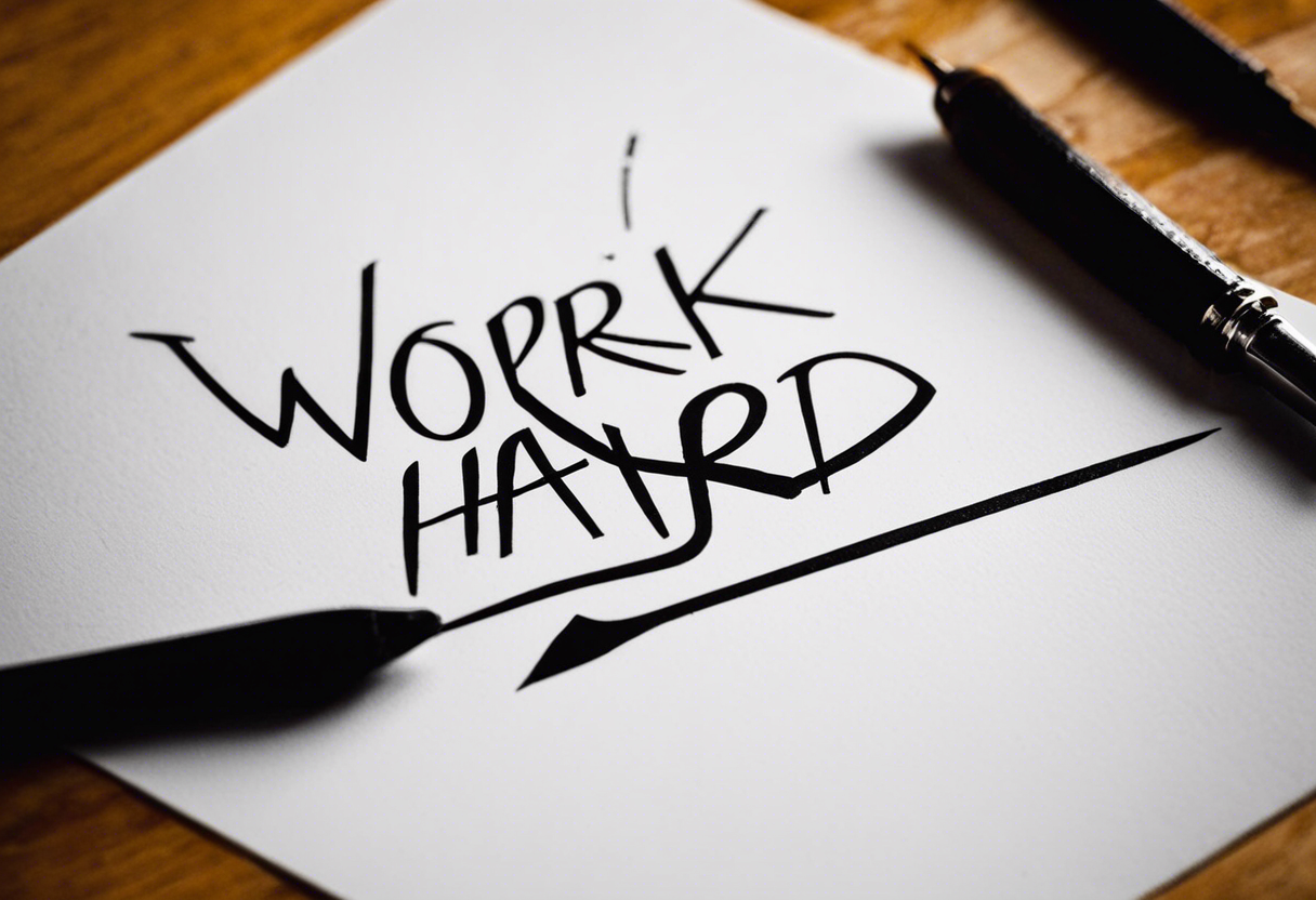 I want a tattoo with the words "work hard" and "play hard". tattoo idea