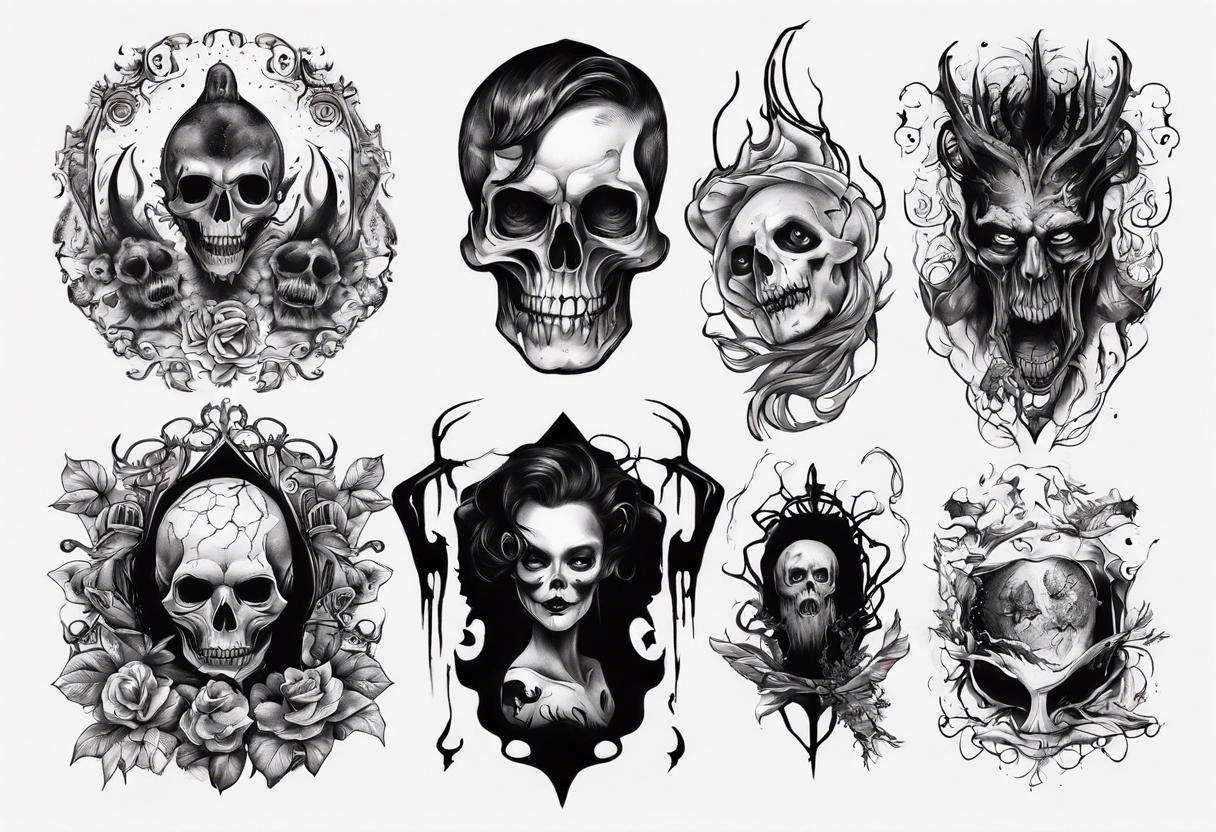 Scary vintage skulls set isolated. Skull isolated tattoo. Hand drawn line  art vector illustration. skull vintage design. Black and white. Horizontal  vector tattoo set. Abstract skull tattoo. 28271763 Vector Art at Vecteezy