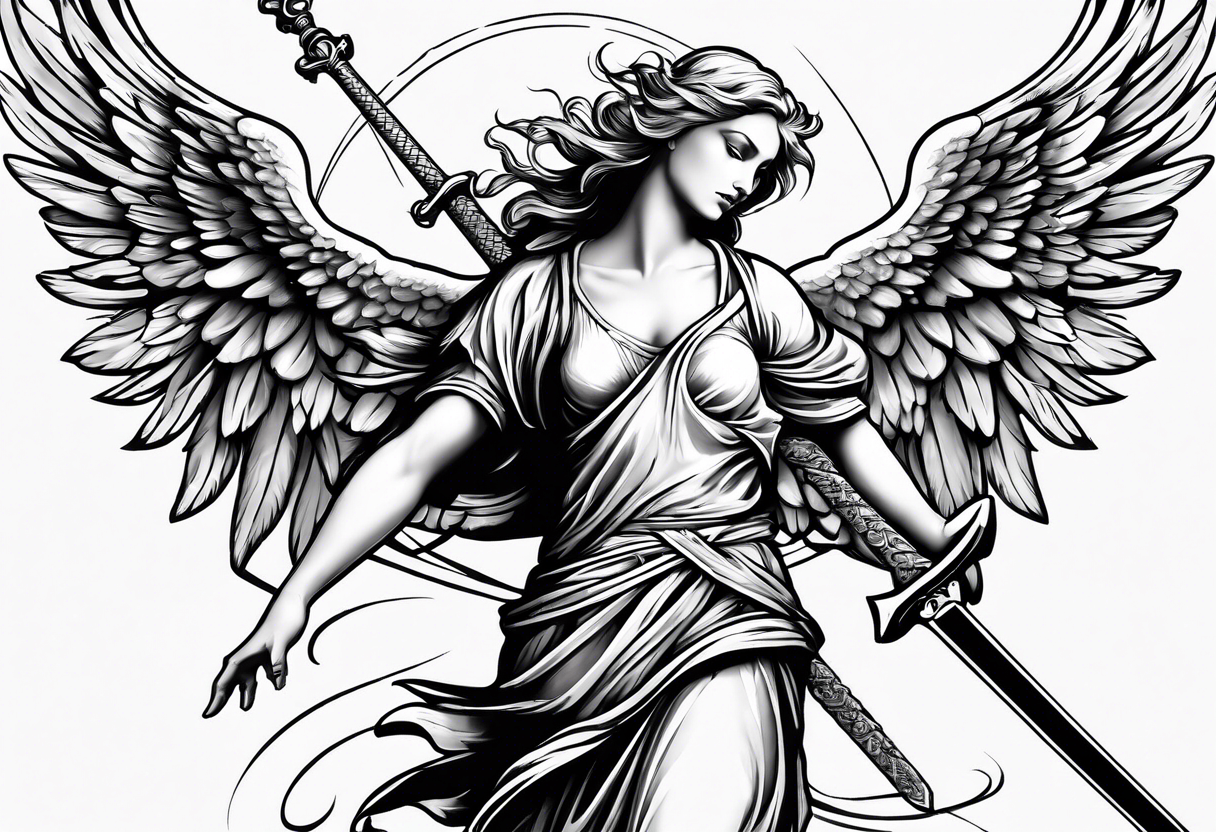 Guardian angel holding sword tattoo idea