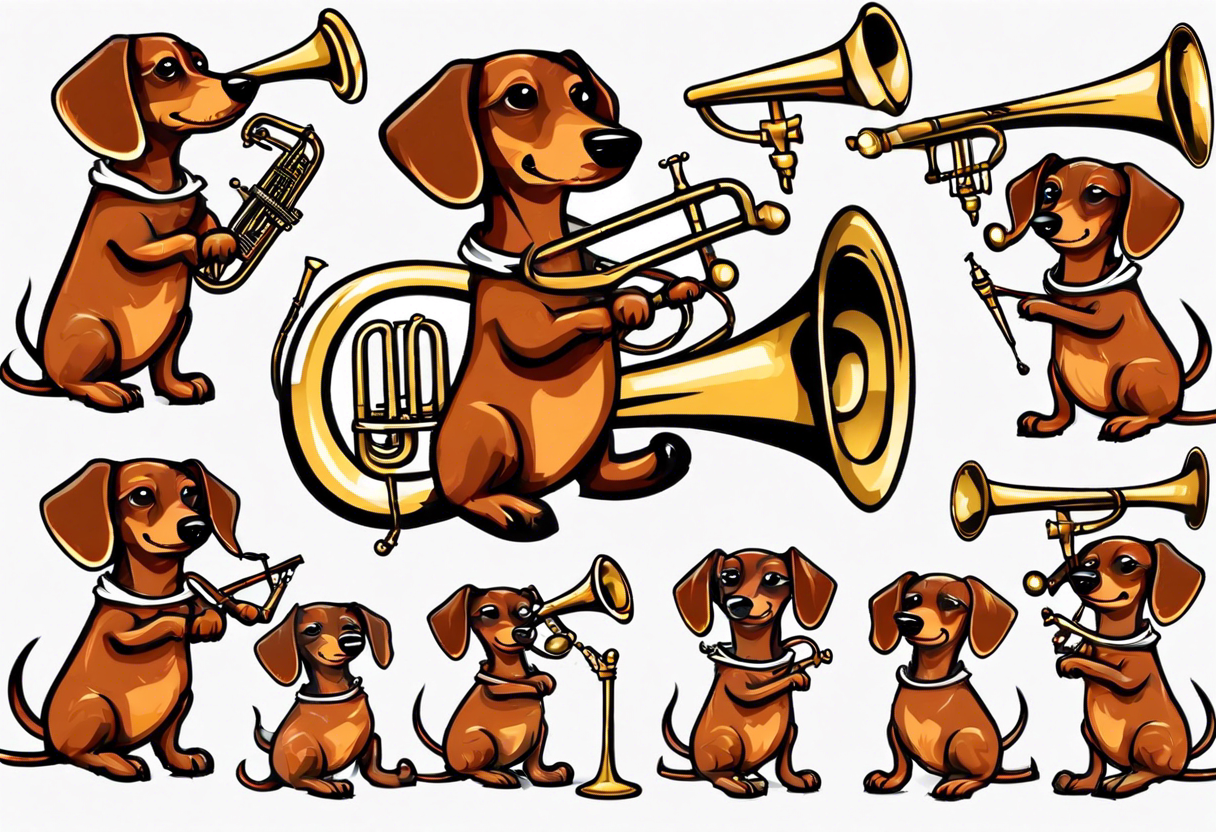 dachshund playing trombone tattoo idea