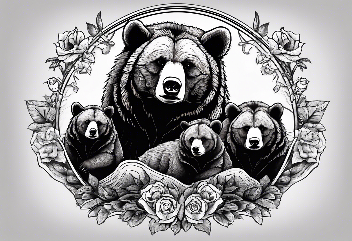 momma bear with 3 cubs tattoo idea