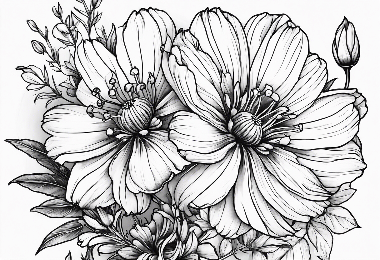 Honeysuckle cosmos flowers tattoo idea