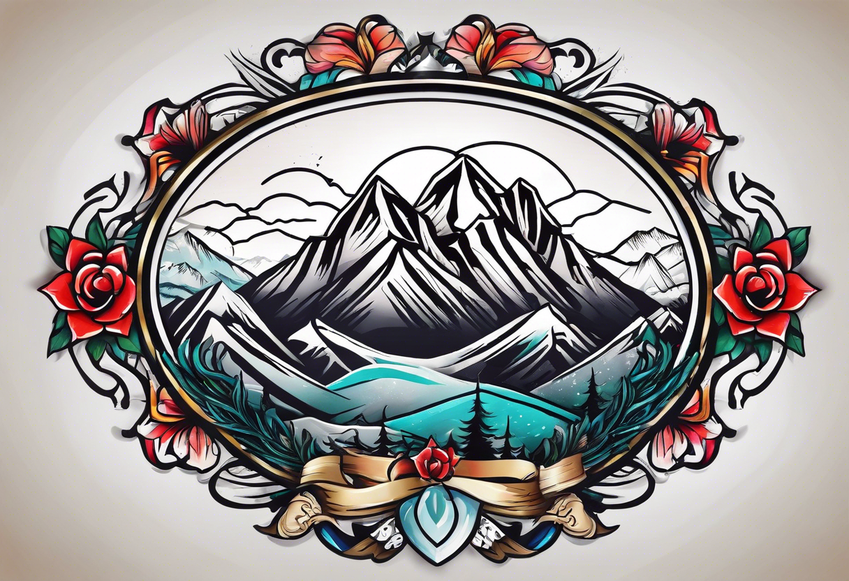 Chef knive with mountain range on the blade tattoo idea